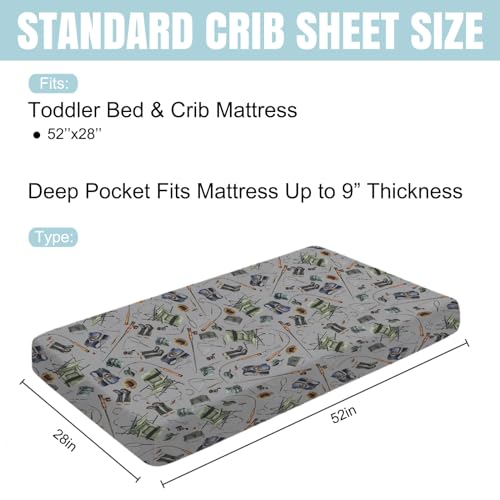 Image of Fishing Baby Crib Sheets 52''x28'' - Snug Fitted Mattress Sheet for Boy Girl Nursery Bedding Decor - Soft Sheets for Standard Crib and Toddler Mattresses - Fishing Lovers Gift
