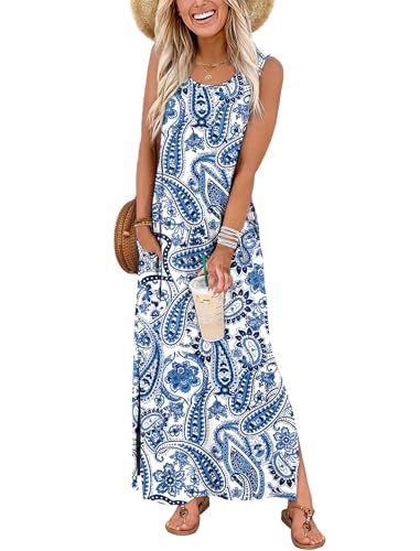 Image of WIHOLL Maxi Dress Summer Dresses 2026 Beach Vacation Clothes Sleeveless Sundresses with Pockets Boho S-3XL