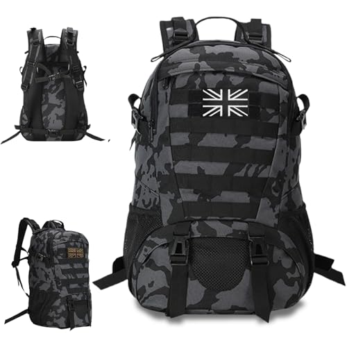 VIHARYEM   Mochilas tácticas militares de 30 L, paquete de asalto del ejército Molle, bolsa de 3 días, bolsa para laptop, bolsa para senderismo, senderismo, caza, mochila negra con 2 parches de