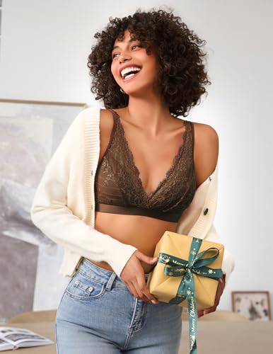 Image of Avidlove Lace Bralette for Women Sexy Deep V Neck Wireless Bralette Plunge Unpadded Bras Everyday Bra