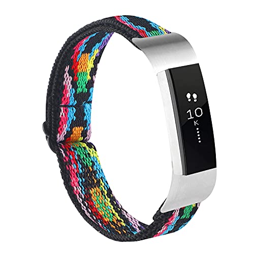 Image of Adjustable Elastic Bands Compatible with Fitbit Alta /Alta HR, Soft Stretchy Nylon Sports Breathable Replacement Wristbands for Women Men (Black Colorful)