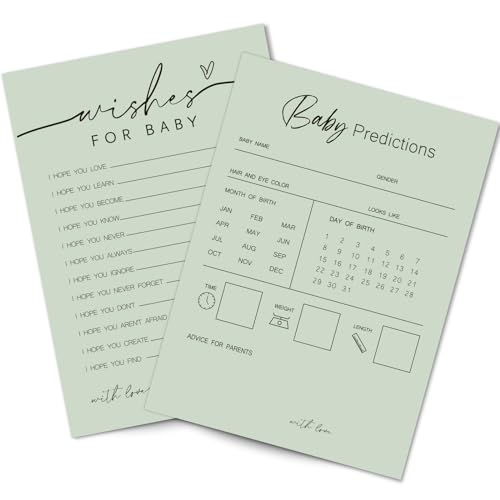 Whaline 50 Sheets Sage Green Baby Shower Predictions & Advice Car...