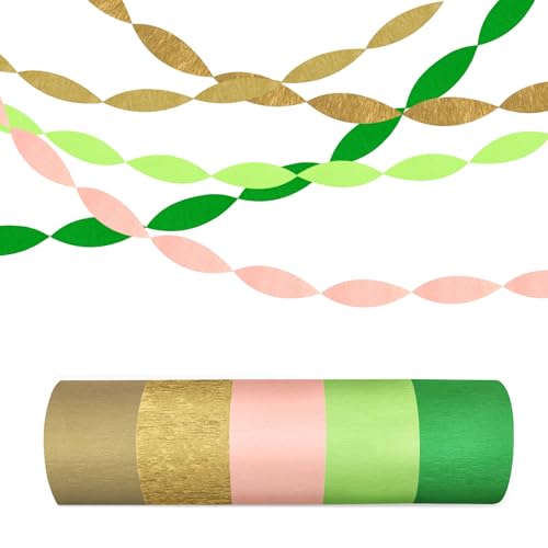 Image of 5 Rolls Pink & Gold Crepe Paper Streamers, Crepe Paper Craft for Wedding Baby Shower Birthday Bridal Party Engagement Decorations Supplies