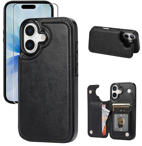 JOYAKI Compatible with iPhone 17 Wallet Case with Card Holder, PU Leather Kickstand Card Slots Case with Screen Protecor, Double Magnetic Clasp and Durable Shockproof Cover 6.3
