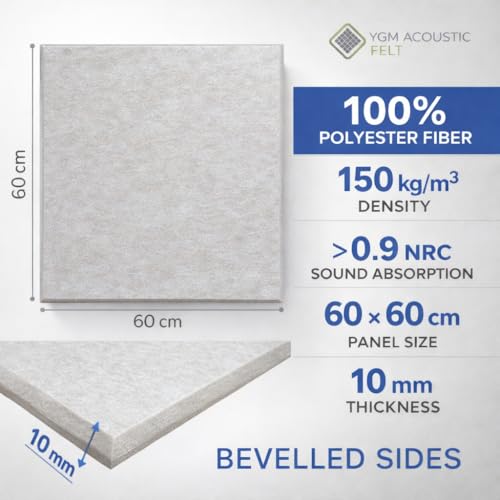 Image of YGM Acoustic Foams Luxury PET Felt Acoustic Self Adhesive Panels, 10 MM Thick, Sound Absorbing Panels for Wall | Room Noise Reducer & Sound Dampening (Pure Beige, 2x2 Foot - 16 Panels)