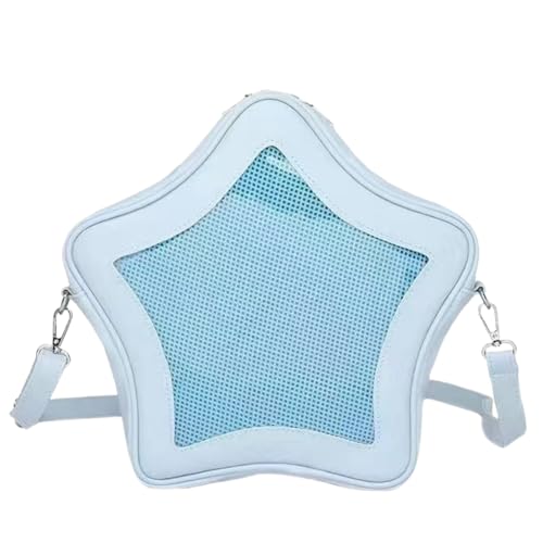 Image of Star Shape Ita Bag Pins Display Crossbody Bag PU Leather Backpack Y2k Aesthetic Cute Handbag (Blue)