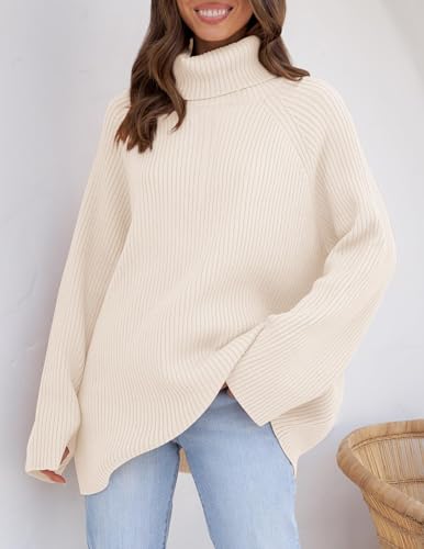 Zesica CASUAL Women'S 2024 Winter Sweaters Oversized Turtleneck Long Sleeve Chunky Knitted Pullover Sweater Jumper Tops,Apricot,Small thumb #2