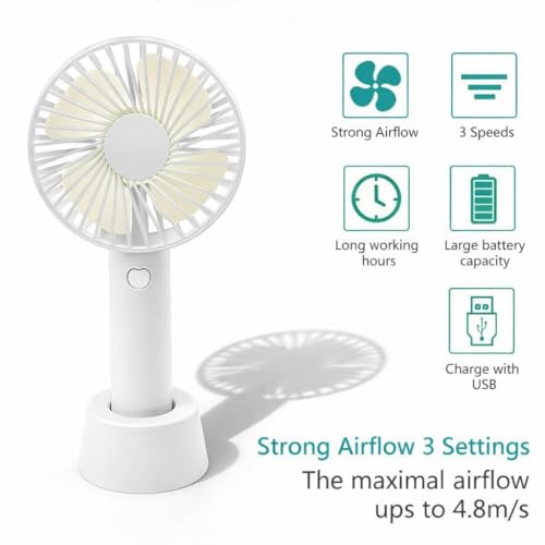 Image of One94Store Compact Mini Fan White, Portable USB Rechargeable Fan High Speed Handheld Table Fan with Stand, Small Personal Cooling Desk Travel Fan for Home Office Outdoor