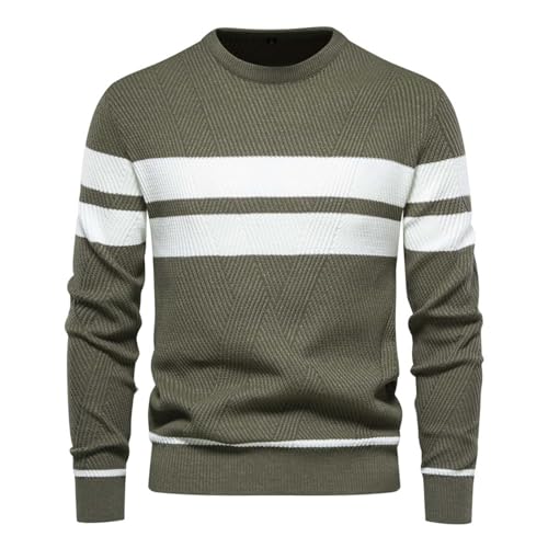 Men's Fashion Crewneck Sweater Casual Striped Color Block Pullover Soft Comfy Warm Knit Tunic Tops