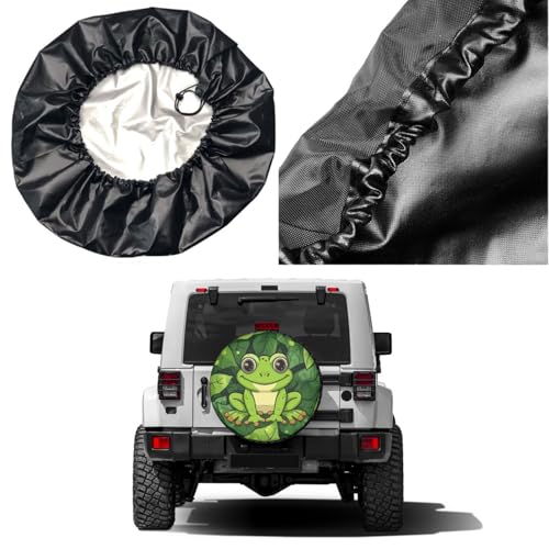 Image of Delerain Spare Tire Cover Frog Green Leaves Wheel Covers Sun Protection Waterproof for Truck RV Trailer SUV and Many Vehicle (14 Inch for Diameter 23 inch-27 inch)