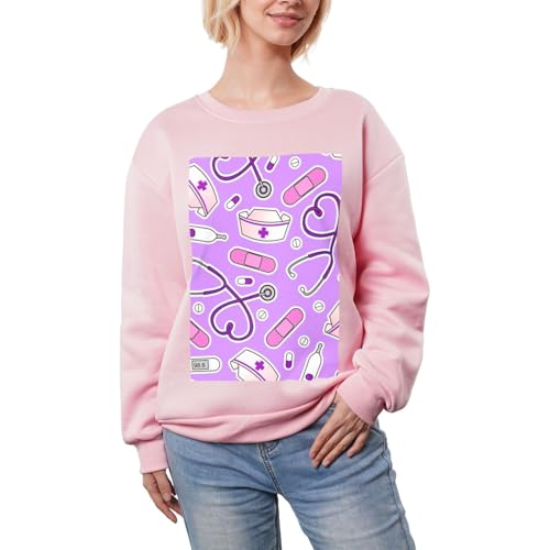 JEJEA Sudadera de manga larga para mujer, diseño de enfermera, con forro polar y forro polar, color morado, rosa, L