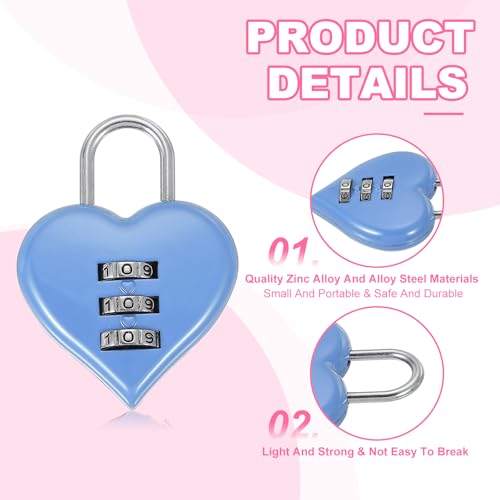 Image of MECCANIXITY Combination Locks, Heart Shape 3 Digit Password Padlock Love Locker Lock for Jewelry Storage Box Diary Gym Outdoor Fence Gate Hasp Cabinet Storage, Light Blue, Pack of 2