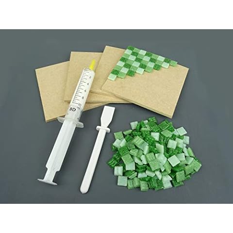 Mosaic Coaster Tile Kit. Ready to Make. With Green Mosaic tiles. Every thing you need to make this Mosaic Kit, vitreous tiles and solid 4 X MDF Coasters + Adhesive and spreader Cover