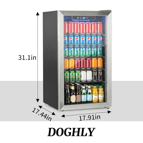 Image of DOGHLY 3.1 Cu.ft Beverage Refrigerator Cooler, 110 Can Mini Fridge with Glass Door, Digital Temperature Display for Soda, Beer or Wine For Office Bar with Adjustable Removable Shelves