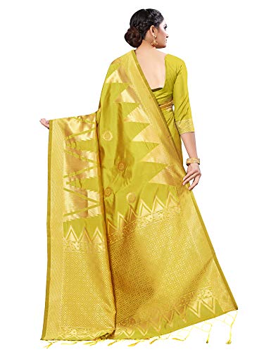 Image of AKHILAM Women's kanjivaram silk saree Saree with Unstitched Blouse Piece (Free size Light Green DRVR123H)