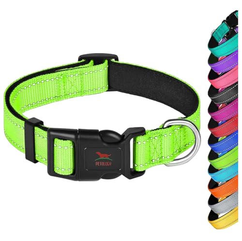 Image of Petology Reflective Adjustable Dog Collar for Medium Dogs (30-40 cms) | Soft Neoprene Padded Nylon Pet Collar with Safe & Quick Release Buckle | Comfortable, Lightweight & Durable