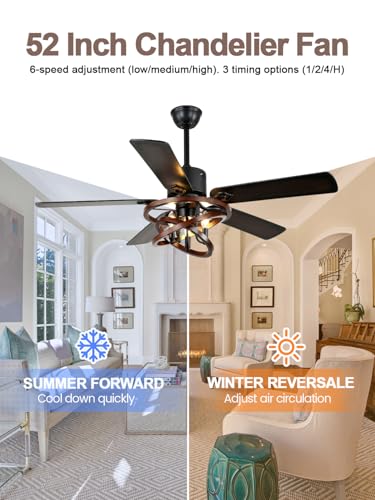 Image of 52 inch Farmhouse Rustic Chandelier Fan with Light