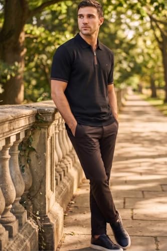 Image of Louis Philippe Men's Slim Fit Zipper Polo T-Shirt in 100% Cotton Pique Fabric for Casual Wear