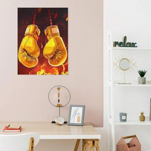 Toile gants de boxe jaune decoration murale chambre cadre design 21x30
