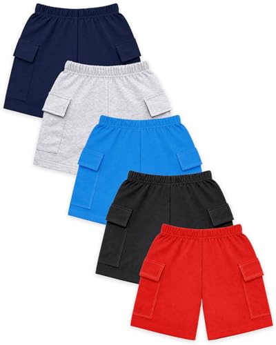 Image of Kuchipoo Boys Cotton Cargo Shorts | Elastic Waistband | Double Pocket Shorts | Summer Casual Wear for Kids- Pack of 5