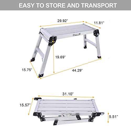 Aluminum Work Platform | Portable Folding Aluminum Step Ladder,Non-Slip Feet, Durable Construction, Easy to Store &Transport -for Washing Vehicles, Cleaning Works, Decorating etc[US Stock] - Thumbnail 2