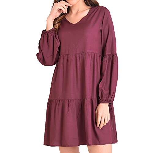 Image of Miss Lavish London Women's V Neck Tiered Summer Dress Casual Short Sleeve Swing T Shirt Mini Dresses