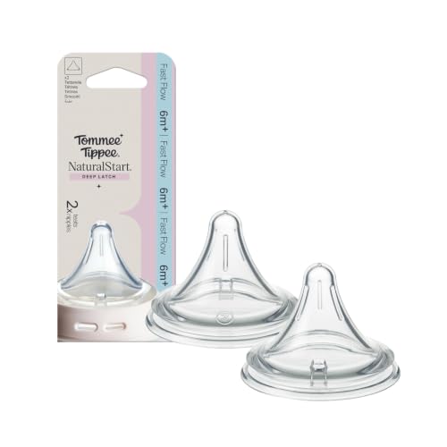 Image of Tommee Tippee Natural Start Deep Latch Triangular Nipples, Fast, 6m+ | Pack of 2, Fast Flow, Deep Latch Design, Soft Silicone