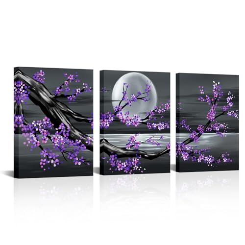 LoveHouse Purple Canvas Wall Art Purple Pictures for Living Room Bedroom Floral Painting Artwork
