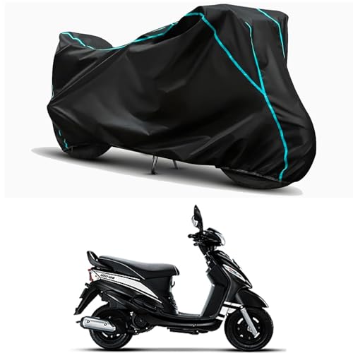 Image of Waterproof Bike Body Cover Compatible for | Mahindra Rodeo | Taffeta Fabric, Sky Piping Design, Bottom Elastic Fit | Dustproof, Sun UV & Rain Protection for All Weather.