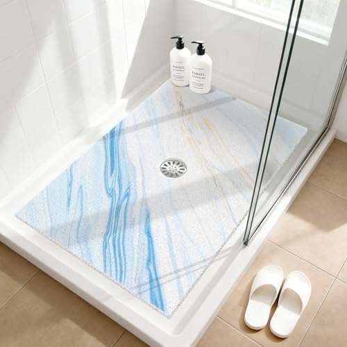 Image of Shower Mat Non Slip: 24x36 Inch Large Shower mats for Inside Shower with Drain Hole in Middle, Super Soft PVC Loofah Massage Shower Floor Mat, Anti Slip Shower Stall Mat, Quick Drying