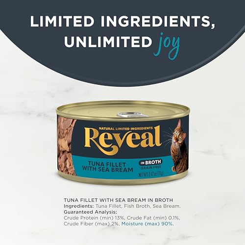 Image of Reveal Natural Wet Cat Food, 24 Count, Grain Free, Limited Ingredient Canned Food for Cats, Tuna with Sea Bream in Broth, 2.47 oz Cans