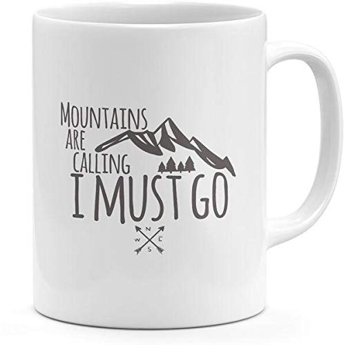 Ceramic Mountains Are Calling I Must Go Adventure Mug White