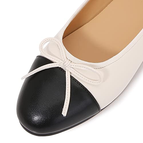 Image of Women's Cap Toe Ballet Flats Two Tone Bow Flats Round Toe Shoes for Women Slip on Casual, Work, Dress Flats Pumps for Women