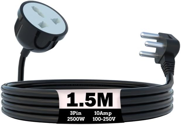 Heavy Duty 3 Pin Male to Female Power Extension Cord Wire Extender Cable | 10A Plug to 13A Universal Socket Power Cable with Surge Protector & Child Safety Shutter for Home Office Appliances