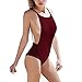 Women Swimsuit One-Piece Sexy Backless Monokini Bathing Suit Straps (M, Burgundy)