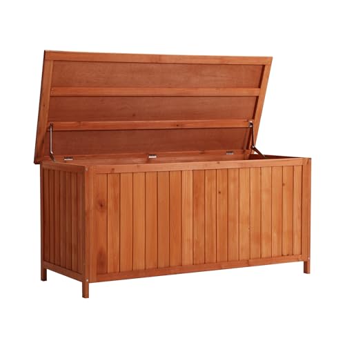Wiltec Coffre Rangement Jardin 1270 x 550 x 600 mm – en Bois d’Épicéa – avec Couvercle et dipositif de Fixation – pour Stockage de Coussins Jouets...