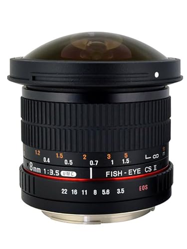 Rokinon HD8M-C 8mm f/3.5 HD Fisheye Lens with Removeable Hood for Canon DSLR 8-8mm, Fixed-Non-Zoom Lens,Black