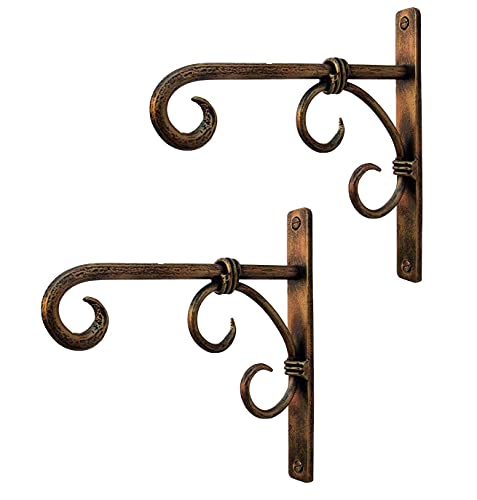 Image of Wall Hanging Brackets - Pack of 2 Metal Plant Hanger Hooks for Bird Feeders, Planters, Wind Chimes & Lights | Indoor & Outdoor Balcony Decor (6 x 1 x 7 in, Black)