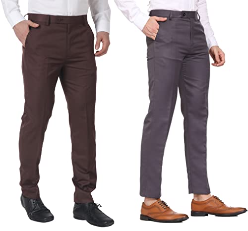 Image of MALENO Men's Regular Fit Polycotton Trouser Pant's Formal Trouser Casual Trouser Pant Combo (Pack of 2)