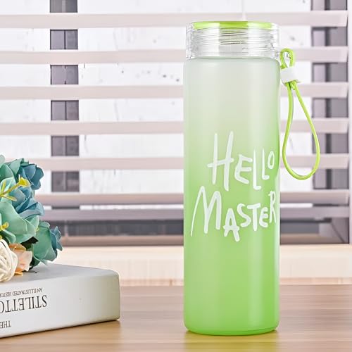 Image of Water Bottles Hello Master Print Glass Water Bottle - 400ml Glass Bottle with Lid Leak Proof BPA Free For School, College, Office, Easy to carry, Return Gift For Kids (green)