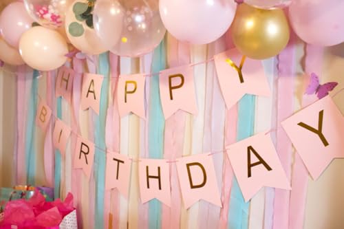 Image of Happy Birthday Banner Pink Birthday Signs Party Supplies Garland Decorations Nursery Hanging Decor (Soft Pink)