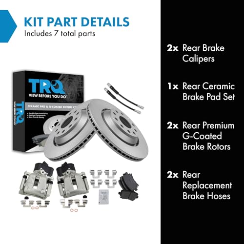 Image of TRQ Rear Brake Pad and Rotor Set Ceramic G Coated Rotors Calipers Compatible with 2010 2016 Volkswagen CC 2010 Passat