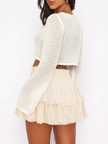 Mini jupe bohème taille haute à volants fluides décontractée