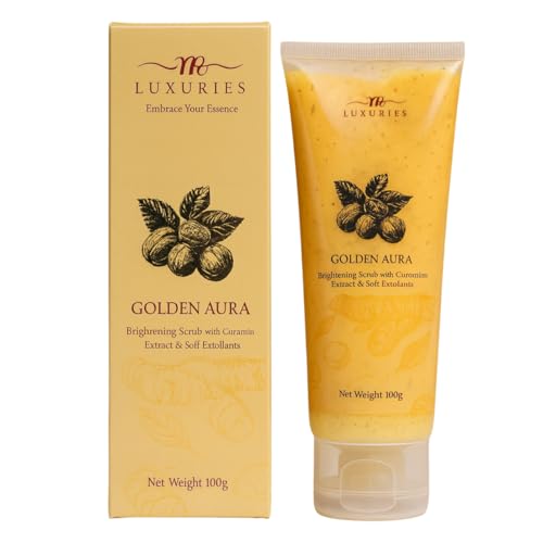 Image of Luxuries Golden Aura Brightening Scrub - With Curcumin Extract & Soft Exfoliants | Deep Cleansing Facial Scrub for Radiant, Smooth & Glowing Skin | Removes Dead Skin, Unclogs Pores, Gentle Exfoliation - 100g