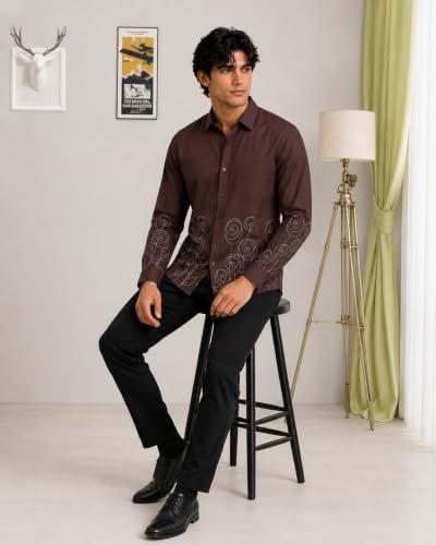 Image of Youth First Men's Cotton Blend Casual Shirt | Regular Fit Solid Full Sleeve Button Down Collared Shirts | Comfortable Formal Office Business Casual for Men