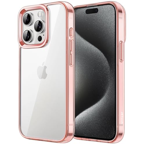 Image of JETech Cover Case for iPhone 15 Pro 6.1-Inch, Non-Yellowing Shockproof Phone Bumper Cover, Anti-Scratch Clear Back (Rose Gold)