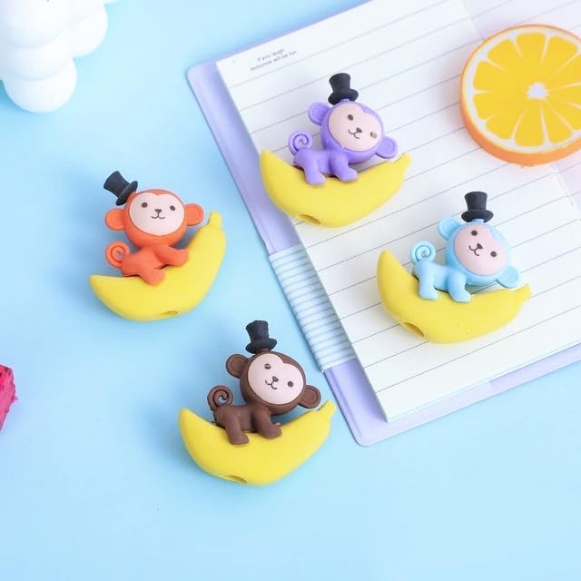 Image of AK Store (Pack of 4) 3D Cute Cartoon Shape Rubber Pencil Erasers, School Stationery for Kids, Boys Girls, Birthday Return Gifts (Monkey on Banana)