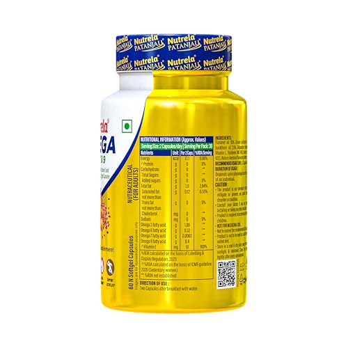 Image of NUTRELA Patanjali Omega 3 6 7 9 vegetarian softgels - Pack of 60 Capsules