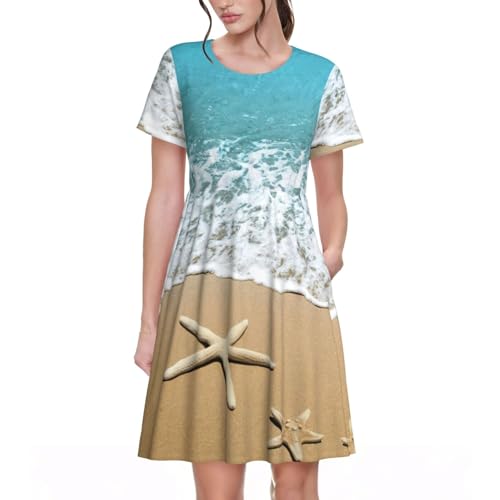 Robe trapèze avec poches au motif étoile de mer et taille élastique ajustable