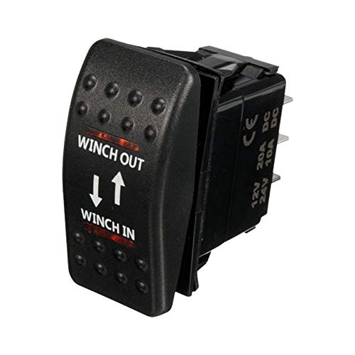 Interrupteur 7 broches LED ROUGE avec marquage Winch In Out gravé au laser